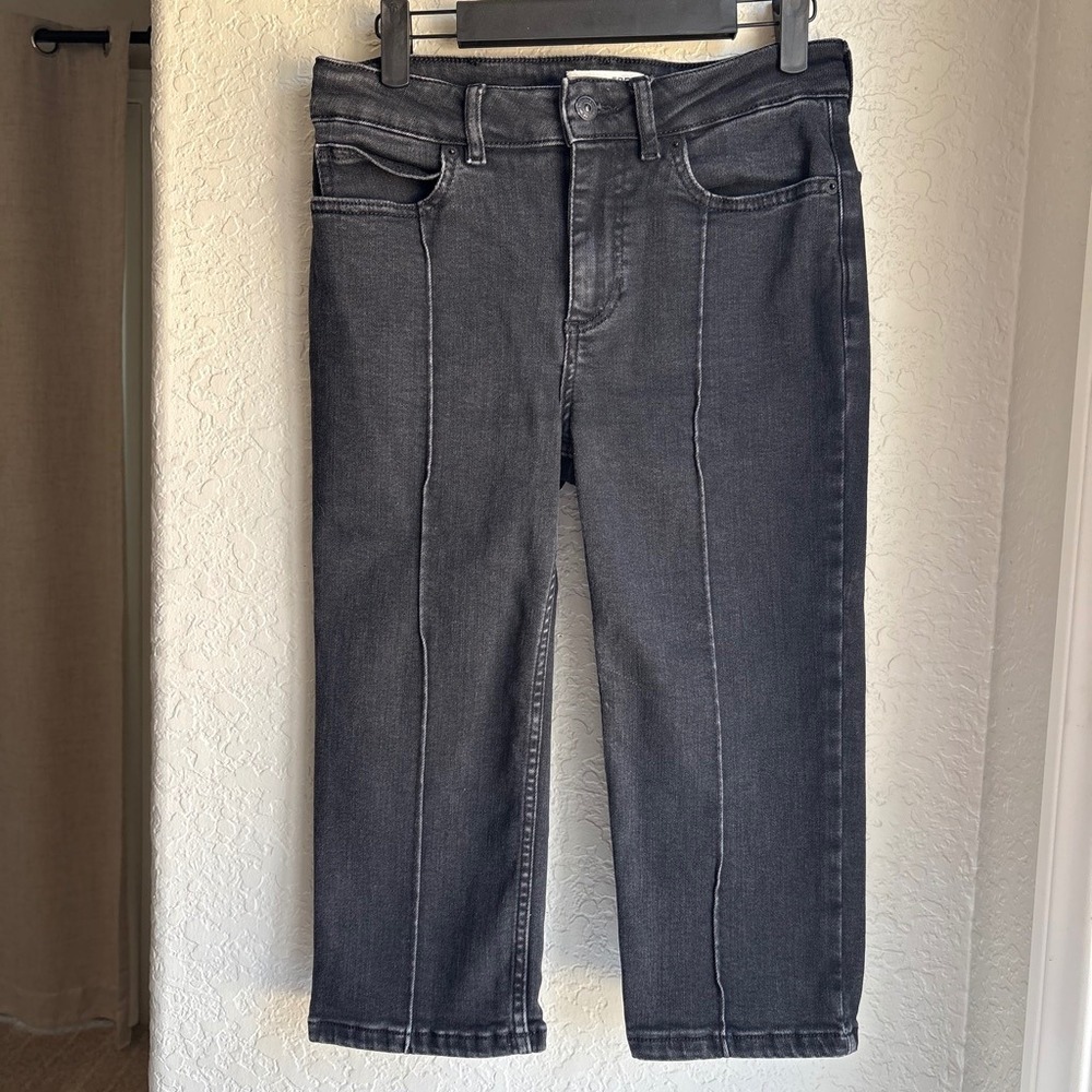 We The Free Womens 28 Capri Jeans Black Seam Mid Rise Denim Slim Cotton Boho